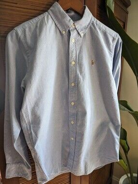 Boys Light Blue Button-Down Color Embroidered Polo Logo